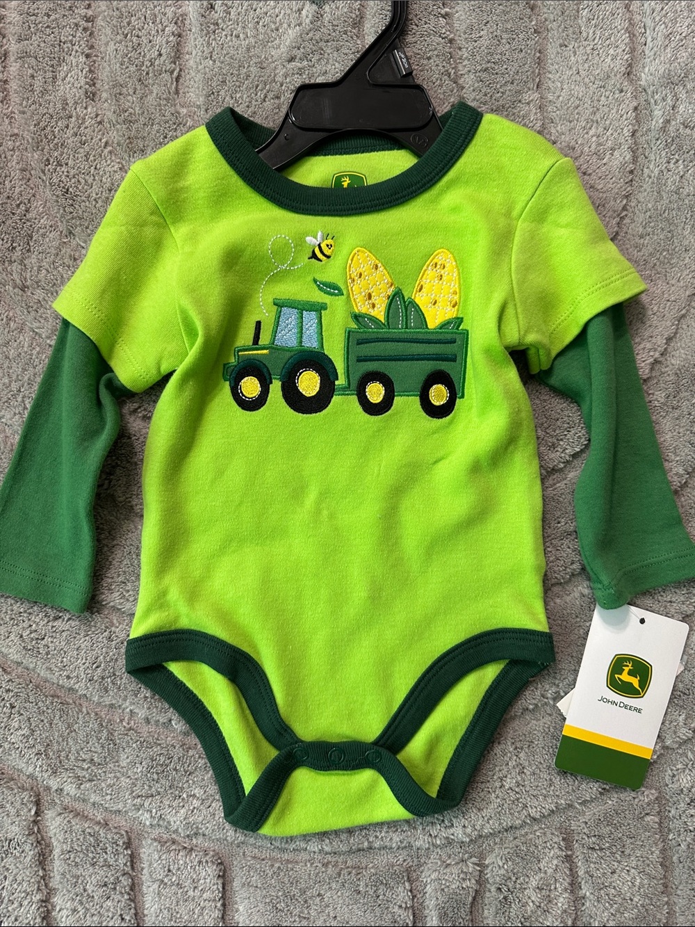 John Deere Lime and Dark Green Tractor Applique One-Piece